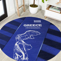 Greek Pride Round Carpet with Ancient Sculpture and National Map Graphic