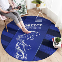 Greek Pride Round Carpet with Ancient Sculpture and National Map Graphic