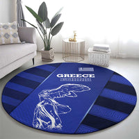 Greek Pride Round Carpet with Ancient Sculpture and National Map Graphic