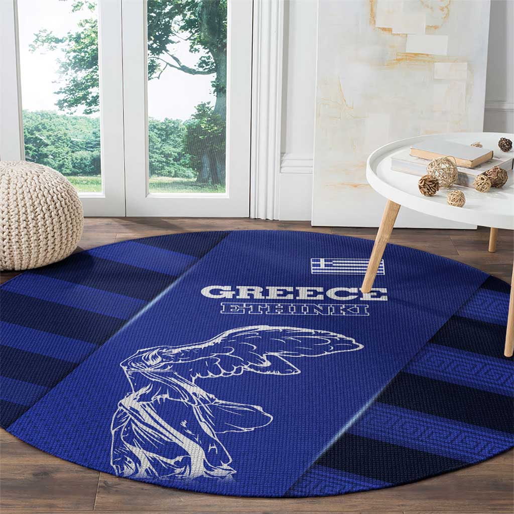 Greek Pride Round Carpet with Ancient Sculpture and National Map Graphic
