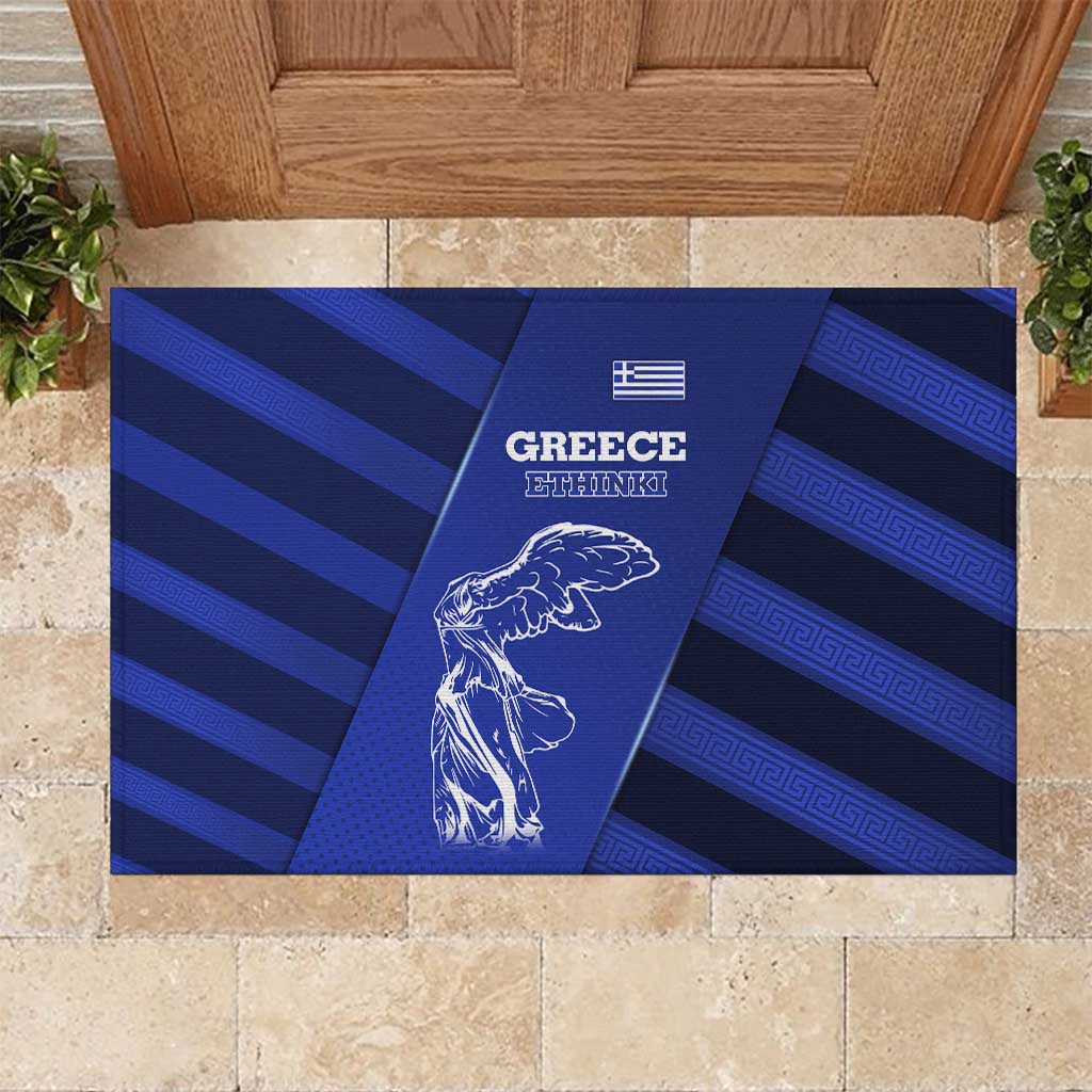Greek Pride Rubber Doormat with Ancient Sculpture and National Map Graphic