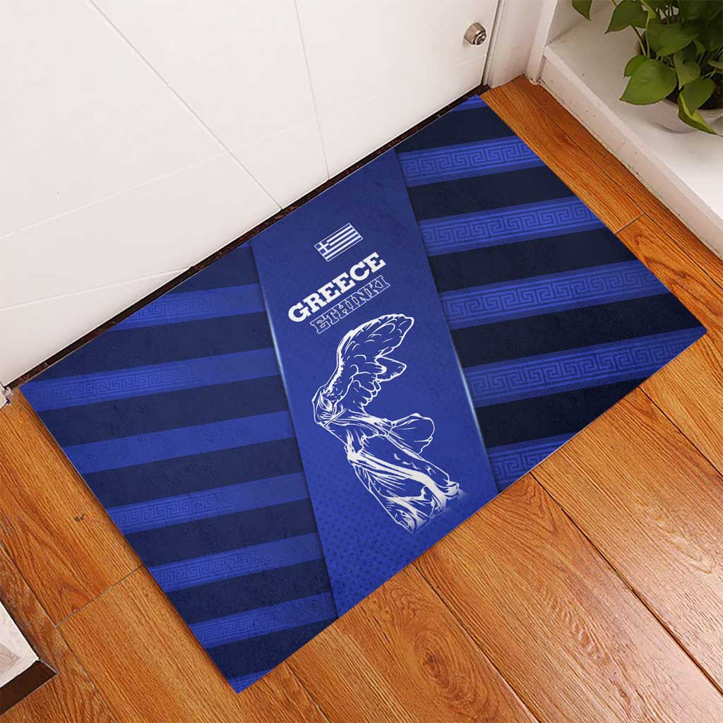 Greek Pride Rubber Doormat with Ancient Sculpture and National Map Graphic