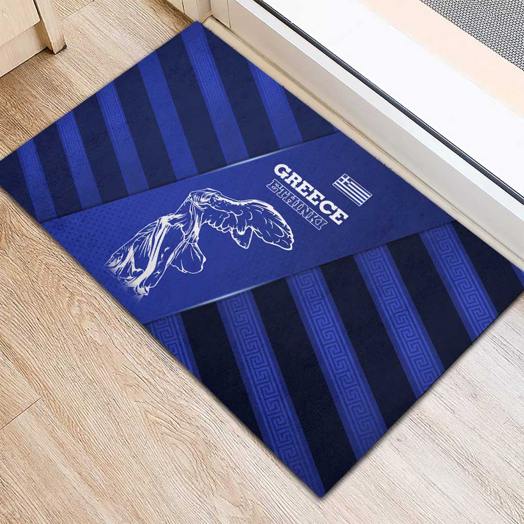 Greek Pride Rubber Doormat with Ancient Sculpture and National Map Graphic