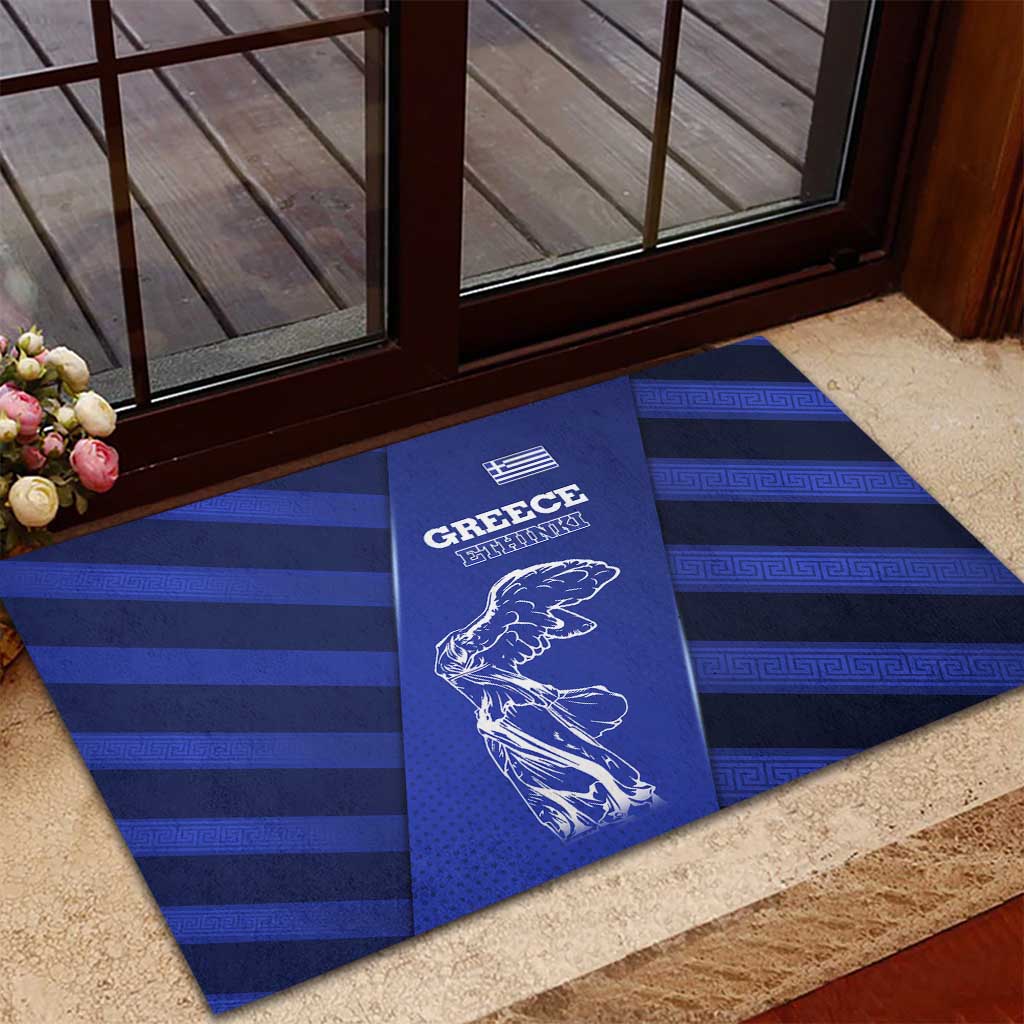 Greek Pride Rubber Doormat with Ancient Sculpture and National Map Graphic