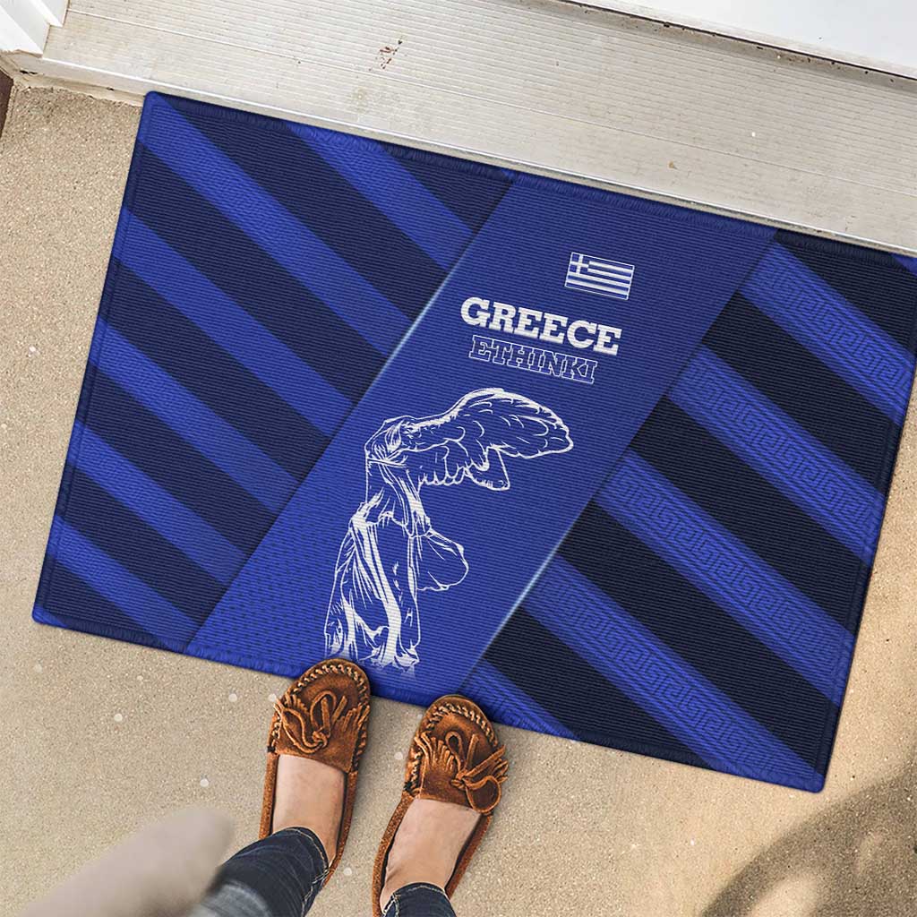 Greek Pride Rubber Doormat with Ancient Sculpture and National Map Graphic