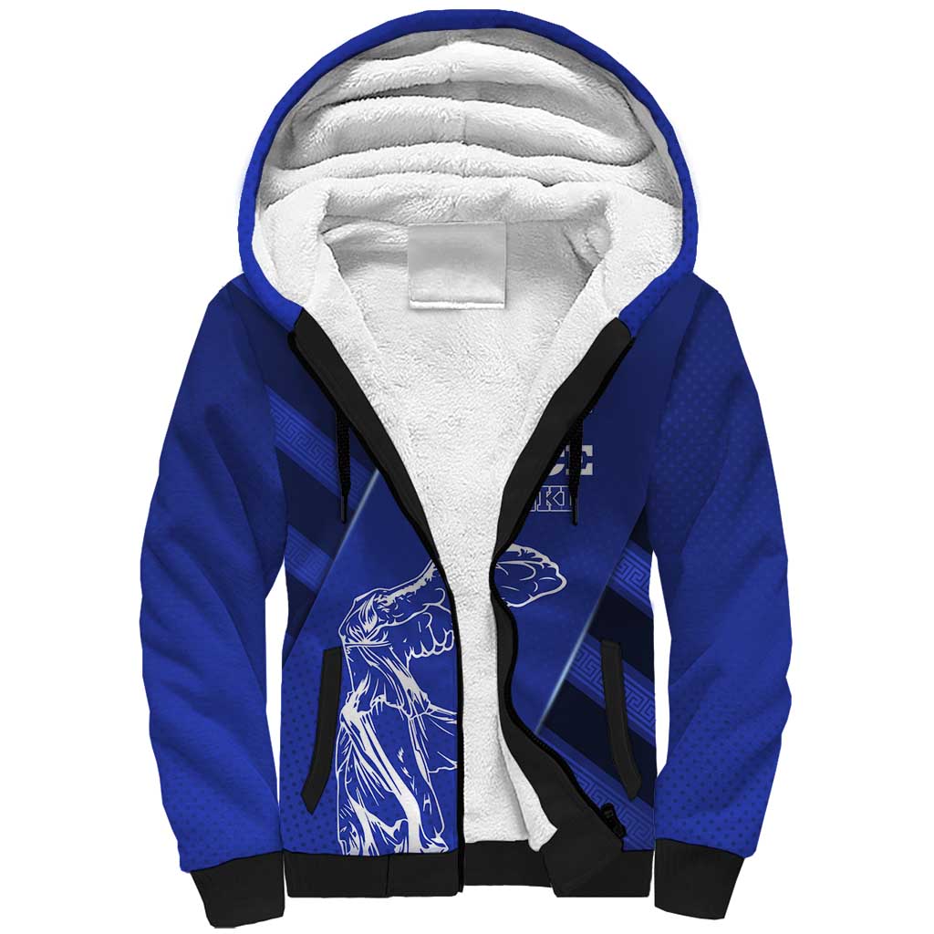 Greek Pride Sherpa Hoodie with Ancient Sculpture and National Map Graphic