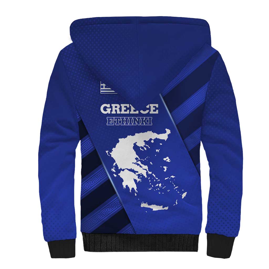Greek Pride Sherpa Hoodie with Ancient Sculpture and National Map Graphic