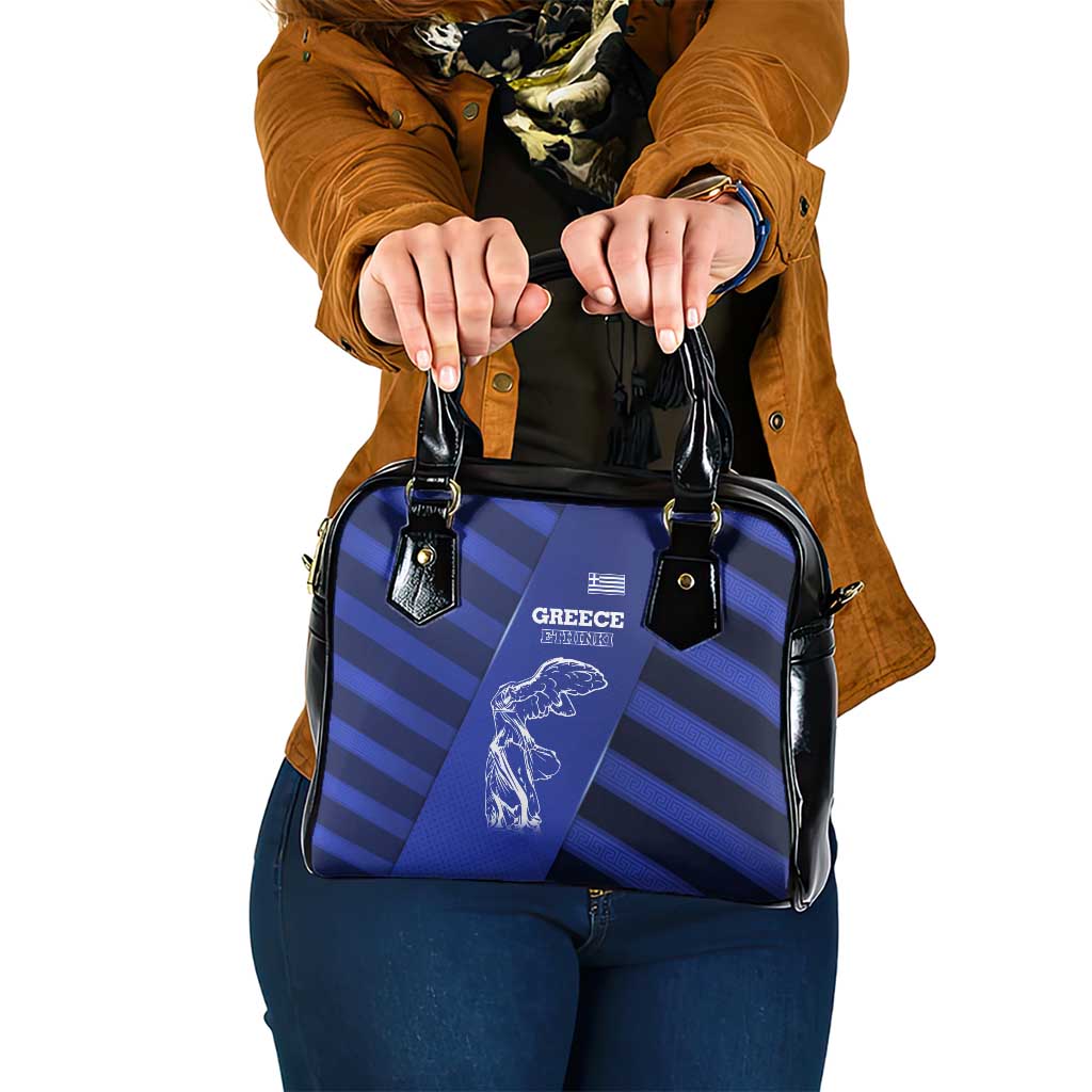 Greek Pride Shoulder Handbag with Ancient Sculpture and National Map Graphic