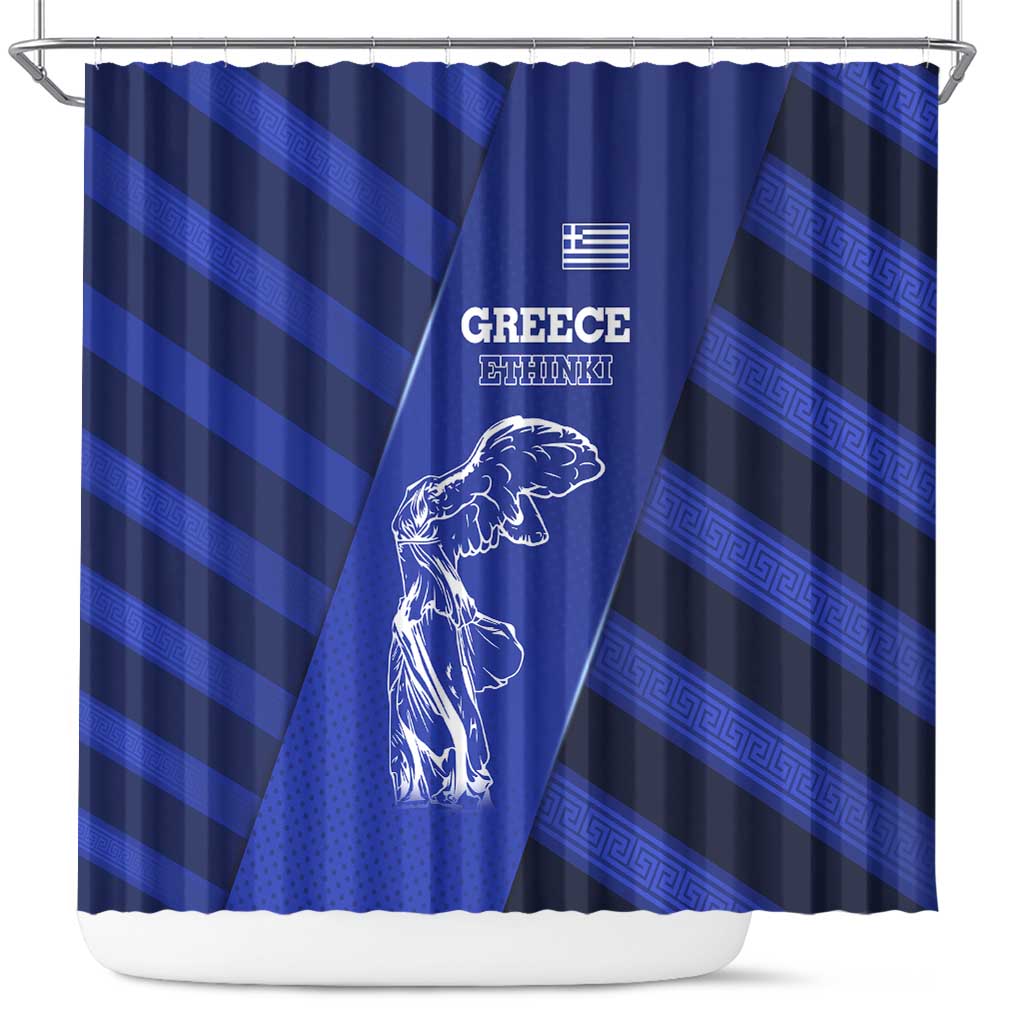 Greek Pride Shower Curtain with Ancient Sculpture and National Map Graphic