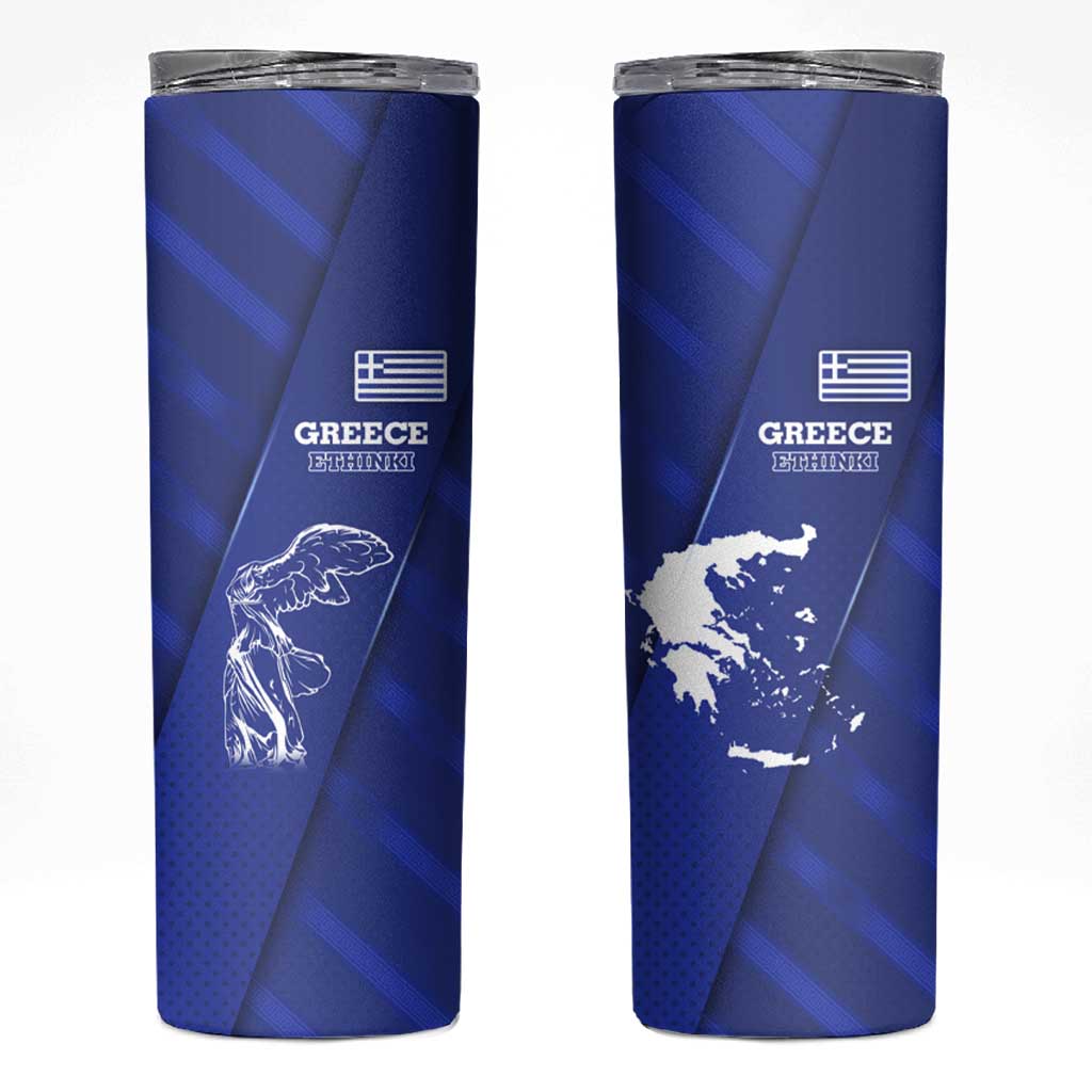 Greek Pride Skinny Tumbler with Ancient Sculpture and National Map Graphic