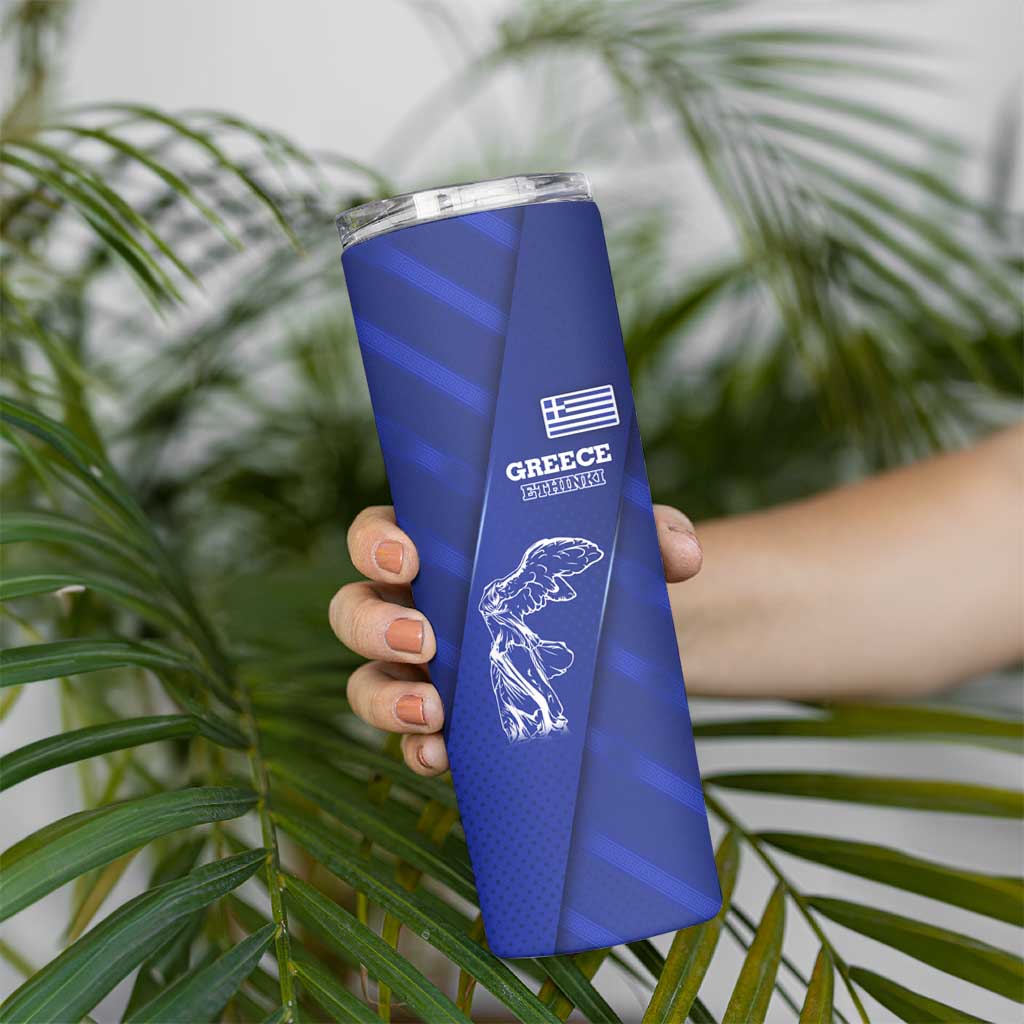 Greek Pride Skinny Tumbler with Ancient Sculpture and National Map Graphic