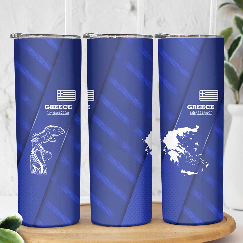 Greek Pride Skinny Tumbler with Ancient Sculpture and National Map Graphic