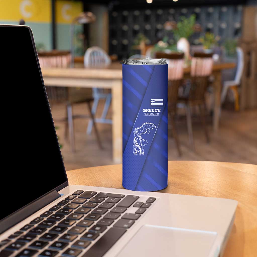 Greek Pride Skinny Tumbler with Ancient Sculpture and National Map Graphic