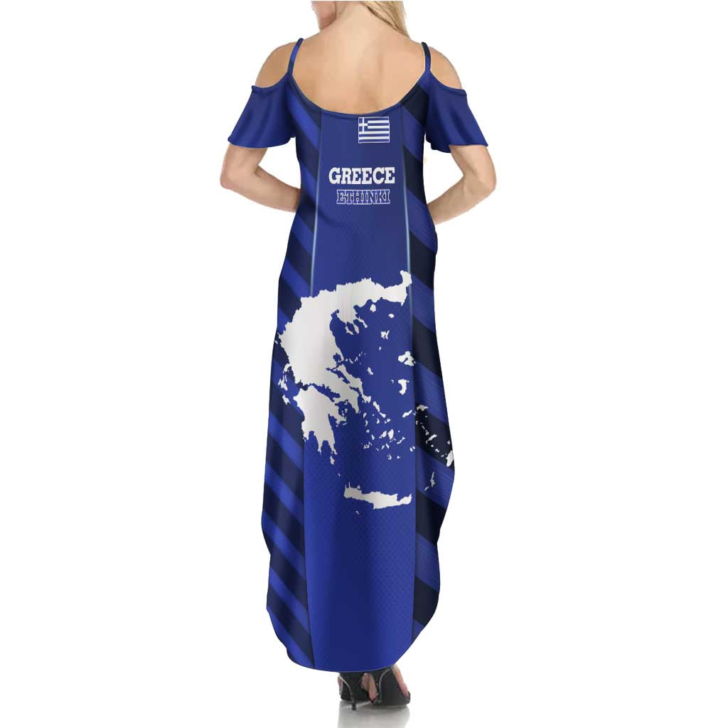 Greek Pride Summer Maxi Dress with Ancient Sculpture and National Map Graphic