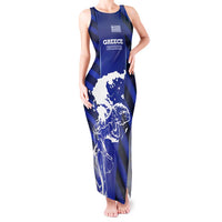 Greek Pride Tank Maxi Dress with Ancient Sculpture and National Map Graphic