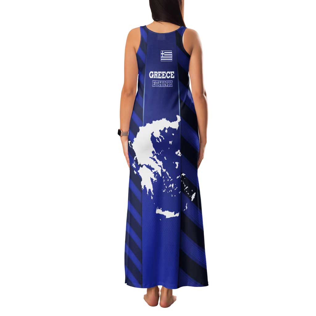 Greek Pride Tank Maxi Dress with Ancient Sculpture and National Map Graphic