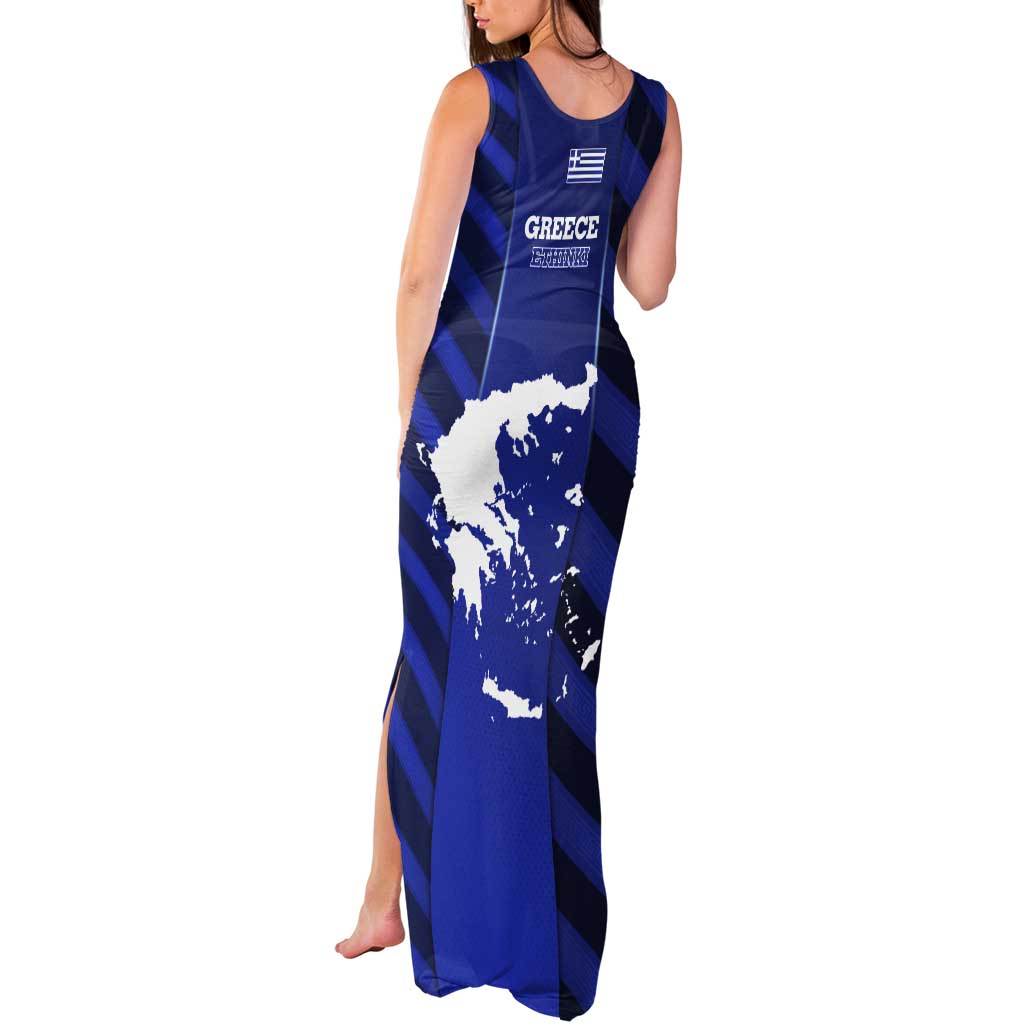 Greek Pride Tank Maxi Dress with Ancient Sculpture and National Map Graphic