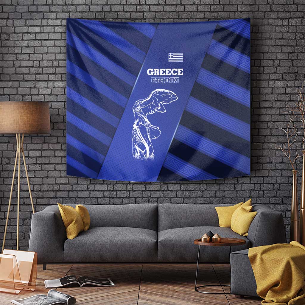 Greek Pride Tapestry with Ancient Sculpture and National Map Graphic