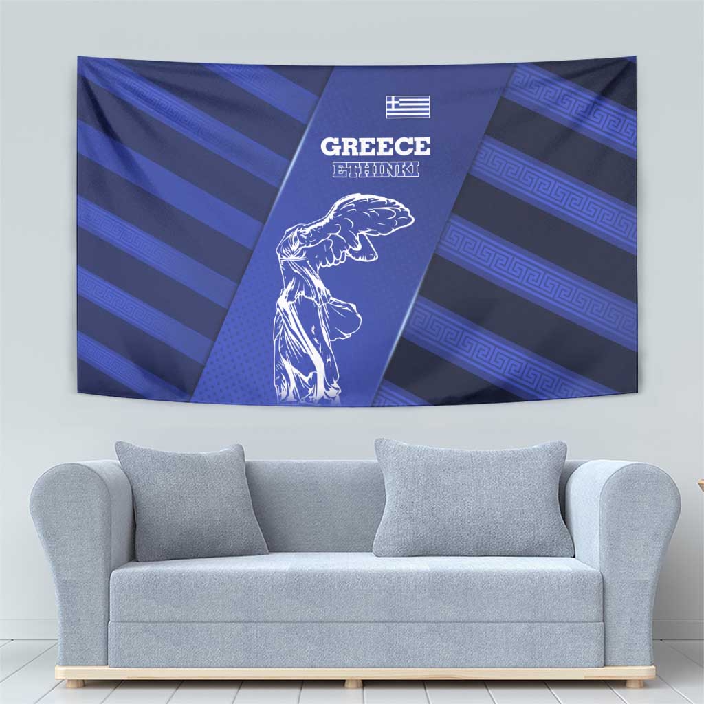 Greek Pride Tapestry with Ancient Sculpture and National Map Graphic