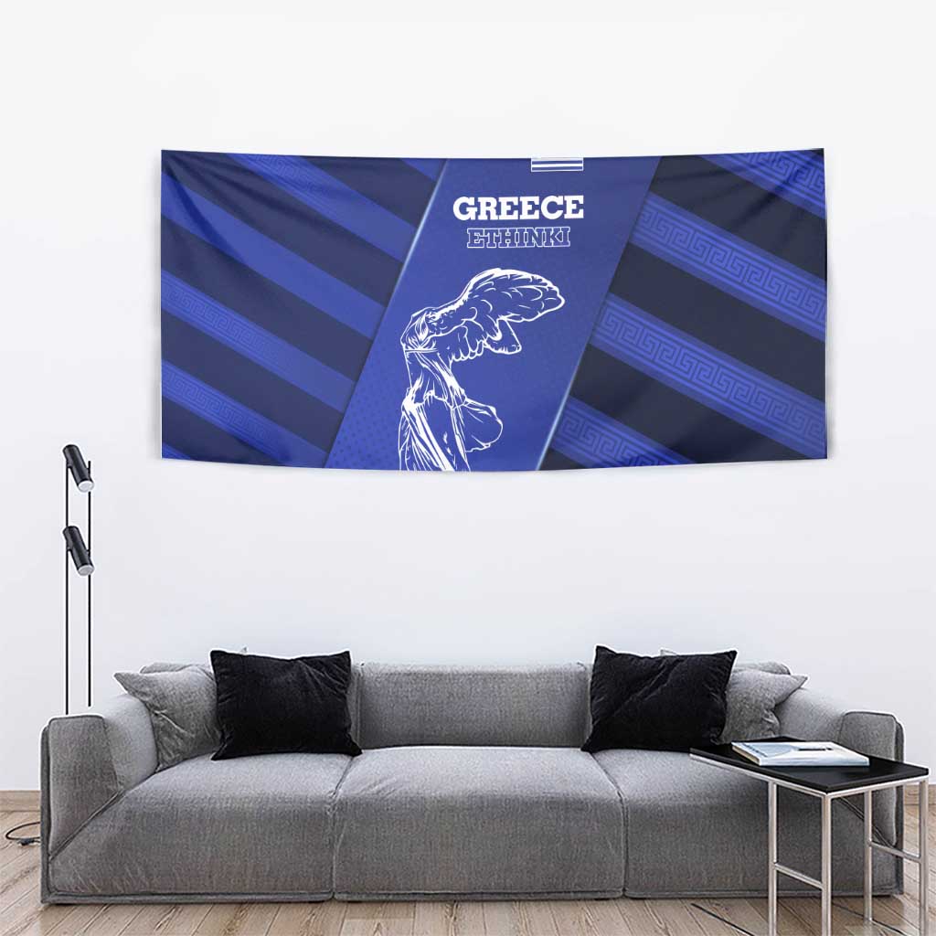Greek Pride Tapestry with Ancient Sculpture and National Map Graphic