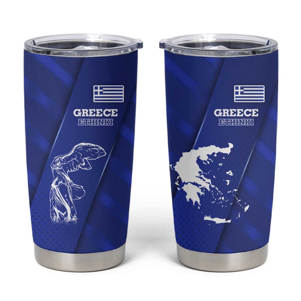 Greek Pride Tumbler Cup with Ancient Sculpture and National Map Graphic