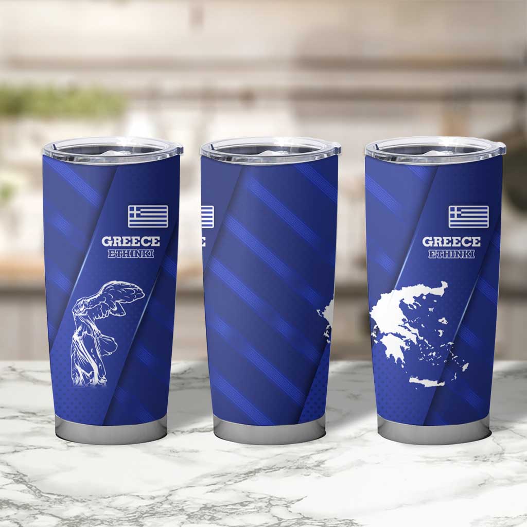 Greek Pride Tumbler Cup with Ancient Sculpture and National Map Graphic