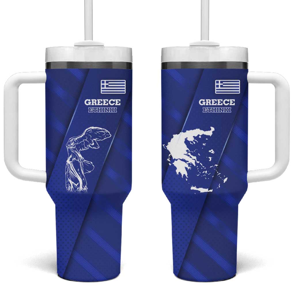 Greek Pride Tumbler With Handle with Ancient Sculpture and National Map Graphic
