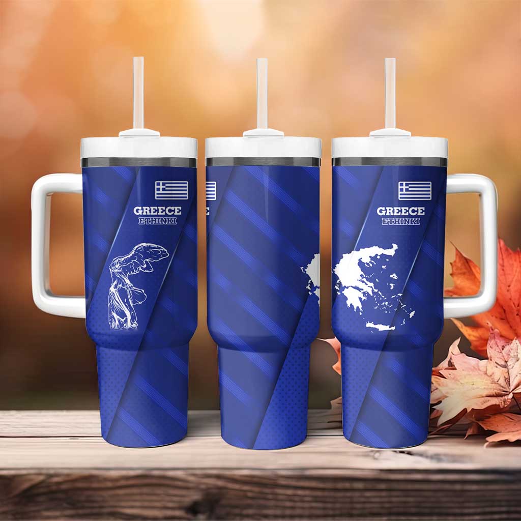 Greek Pride Tumbler With Handle with Ancient Sculpture and National Map Graphic