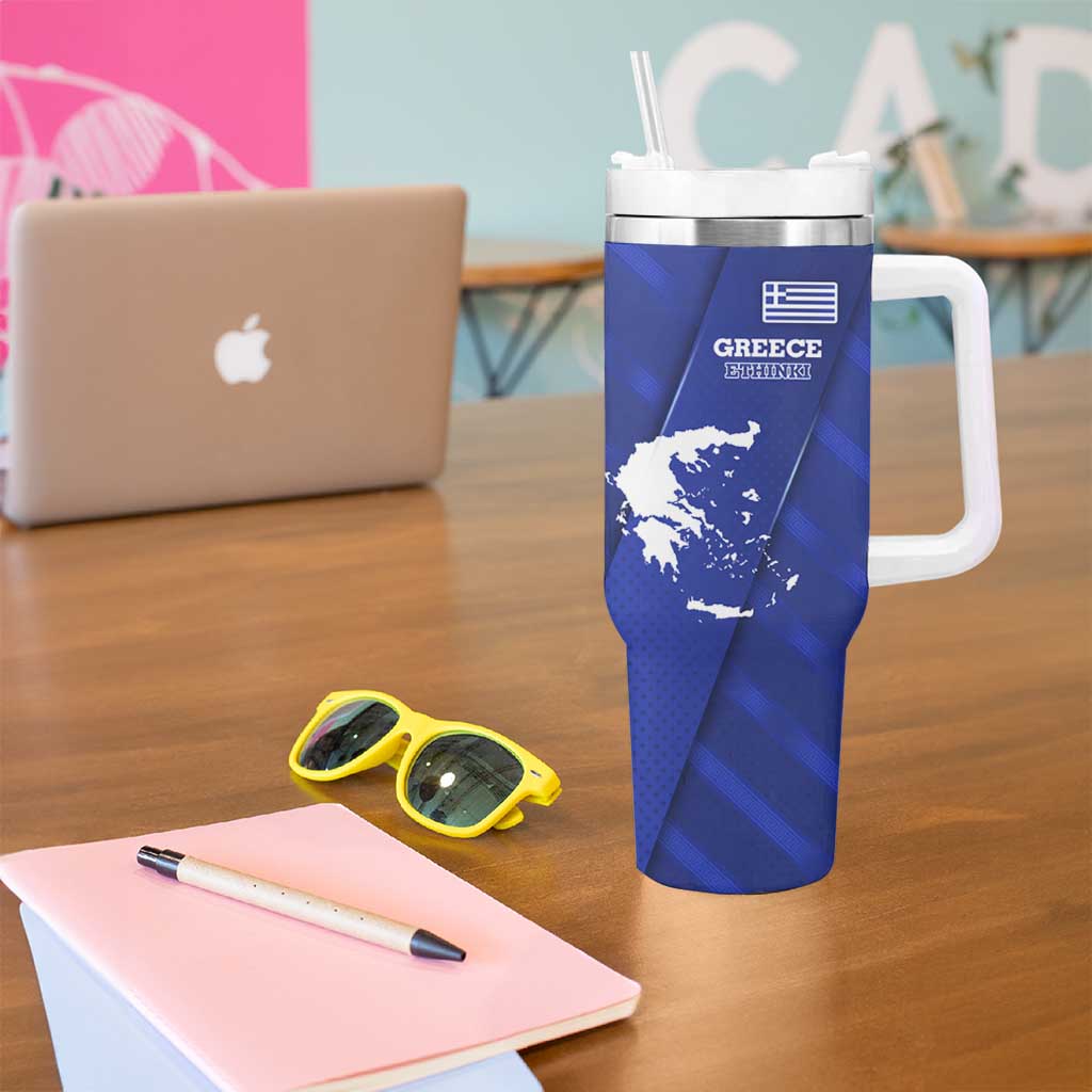 Greek Pride Tumbler With Handle with Ancient Sculpture and National Map Graphic