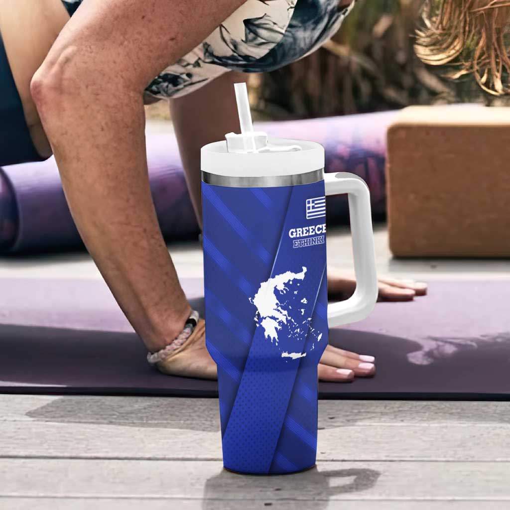 Greek Pride Tumbler With Handle with Ancient Sculpture and National Map Graphic