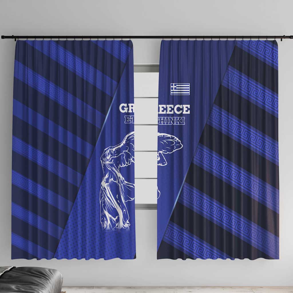 Greek Pride Window Curtain with Ancient Sculpture and National Map Graphic