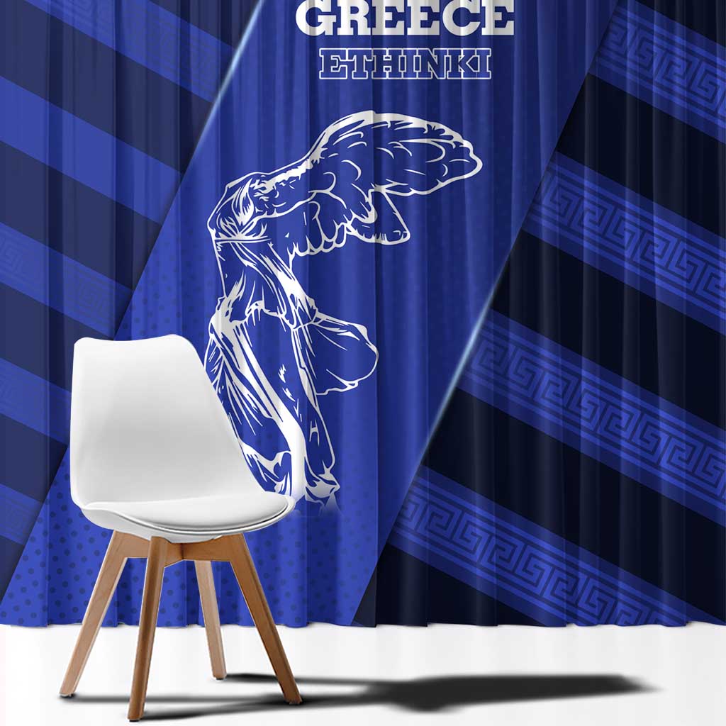 Greek Pride Window Curtain with Ancient Sculpture and National Map Graphic
