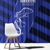 Greek Pride Window Curtain with Ancient Sculpture and National Map Graphic