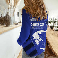 Greek Pride Women Casual Shirt with Ancient Sculpture and National Map Graphic