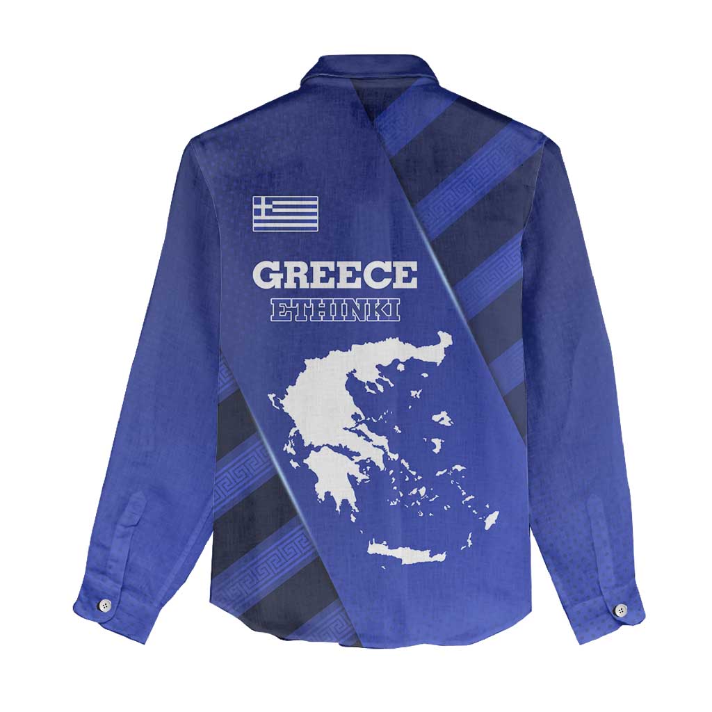 Greek Pride Women Casual Shirt with Ancient Sculpture and National Map Graphic
