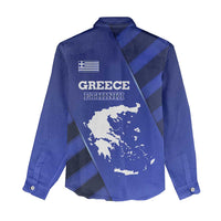 Greek Pride Women Casual Shirt with Ancient Sculpture and National Map Graphic