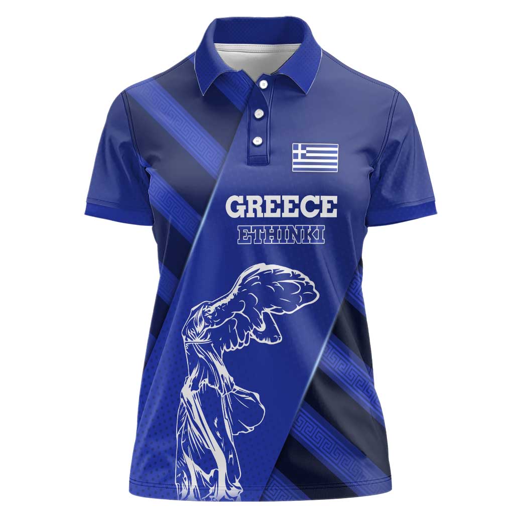 Greek Pride Women Polo Shirt with Ancient Sculpture and National Map Graphic