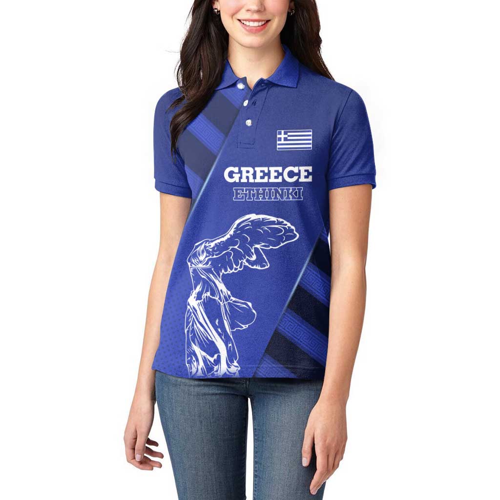 Greek Pride Women Polo Shirt with Ancient Sculpture and National Map Graphic