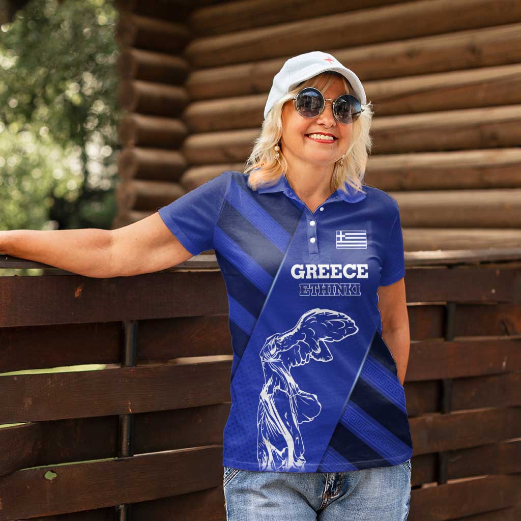 Greek Pride Women Polo Shirt with Ancient Sculpture and National Map Graphic
