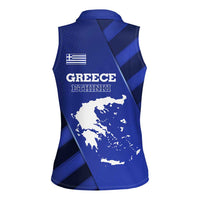 Greek Pride Women Sleeveless Polo Shirt with Ancient Sculpture and National Map Graphic