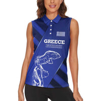 Greek Pride Women Sleeveless Polo Shirt with Ancient Sculpture and National Map Graphic