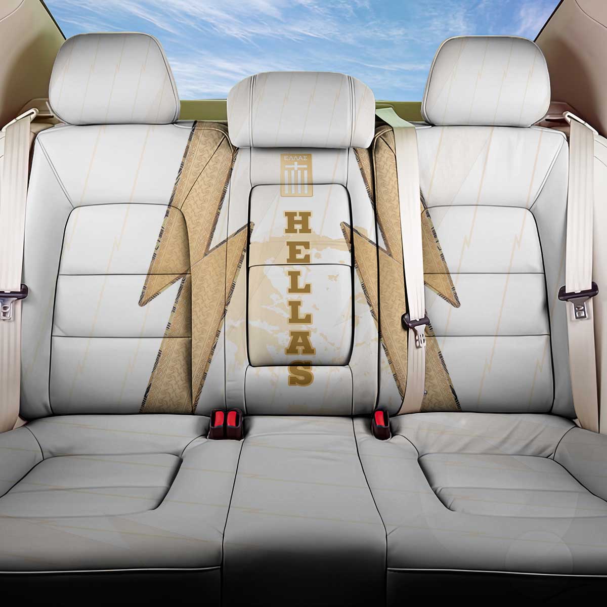 Hellas Athletic Back Car Seat Cover with Ancient Greek Shield Graphic and Numbered Back