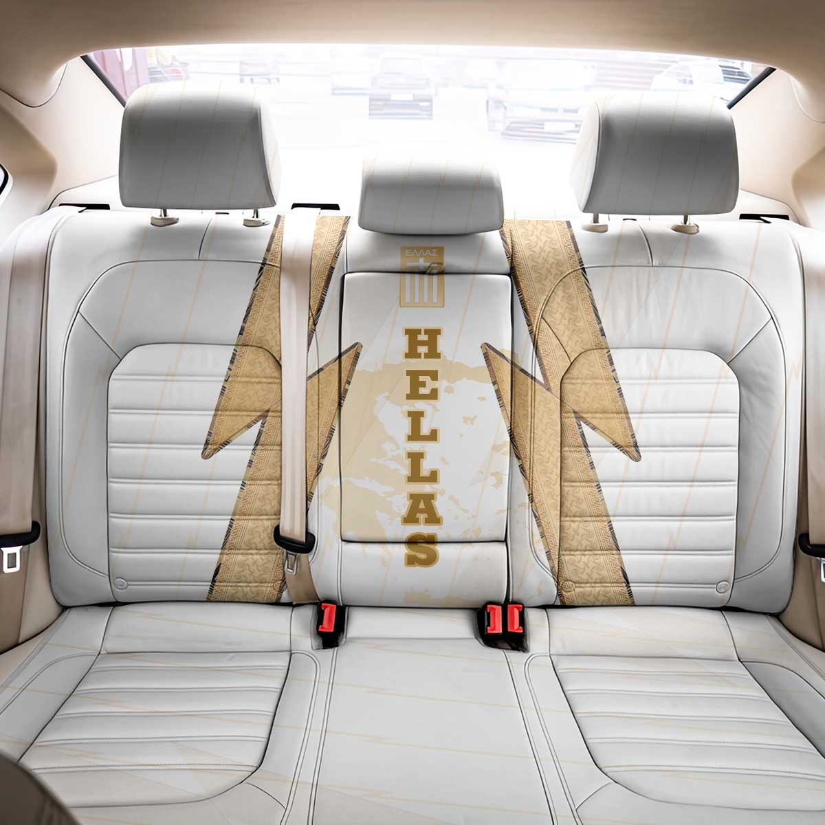 Hellas Athletic Back Car Seat Cover with Ancient Greek Shield Graphic and Numbered Back