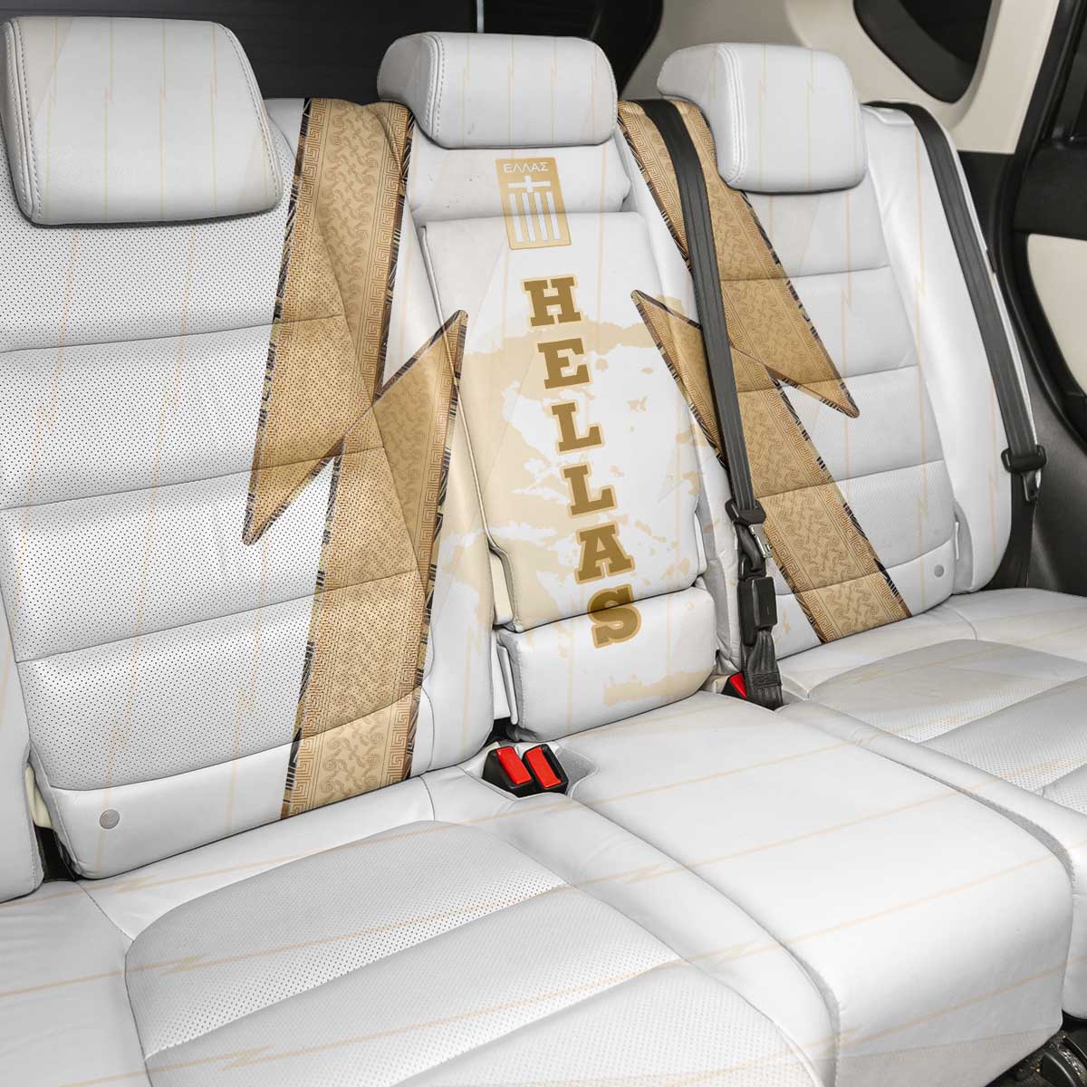 Hellas Athletic Back Car Seat Cover with Ancient Greek Shield Graphic and Numbered Back