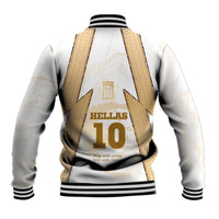 Hellas Athletic Baseball Jacket with Ancient Greek Shield Graphic and Numbered Back