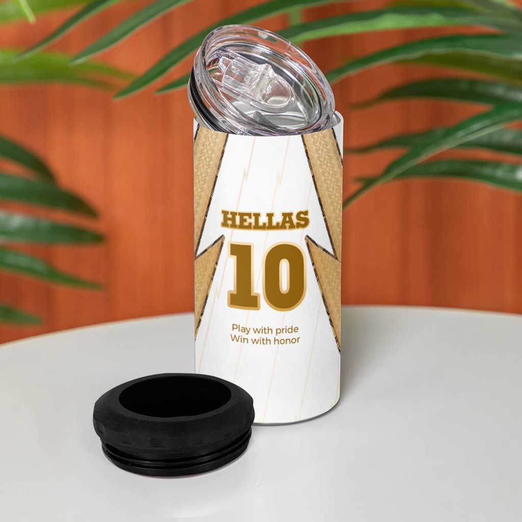 Hellas Athletic 4 in 1 Can Cooler Tumbler with Ancient Greek Shield Graphic and Numbered Back