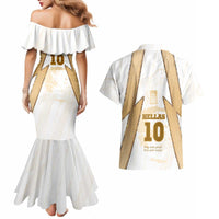 Hellas Athletic Couples Matching Mermaid Dress and Hawaiian Shirt with Ancient Greek Shield Graphic and Numbered Back