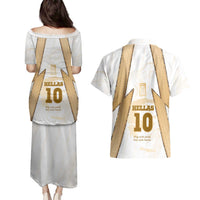 Hellas Athletic Couples Matching Puletasi and Hawaiian Shirt with Ancient Greek Shield Graphic and Numbered Back