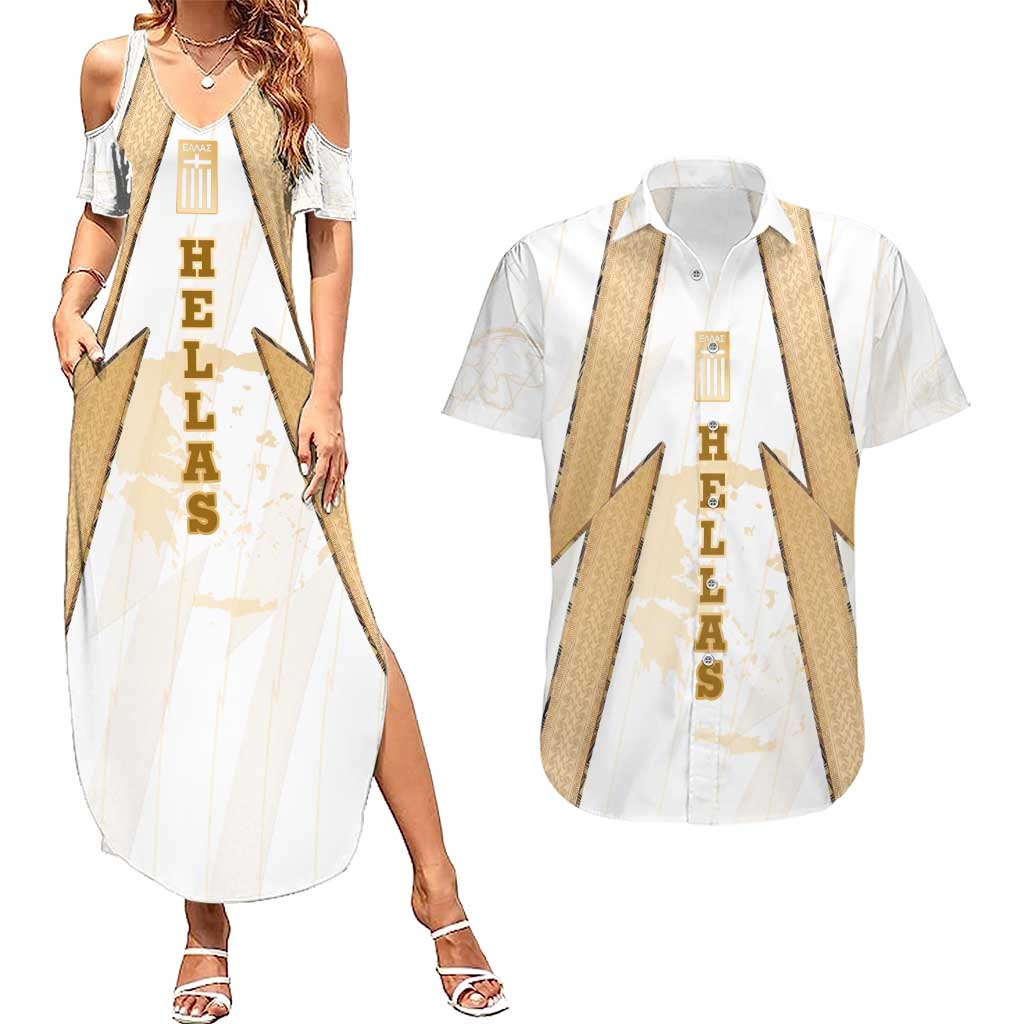 Hellas Athletic Couples Matching Summer Maxi Dress and Hawaiian Shirt with Ancient Greek Shield Graphic and Numbered Back