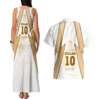 Hellas Athletic Couples Matching Tank Maxi Dress and Hawaiian Shirt with Ancient Greek Shield Graphic and Numbered Back